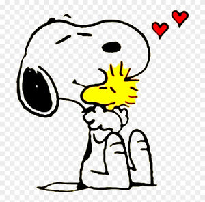 Snoopy Woodstock image hugging wine glass