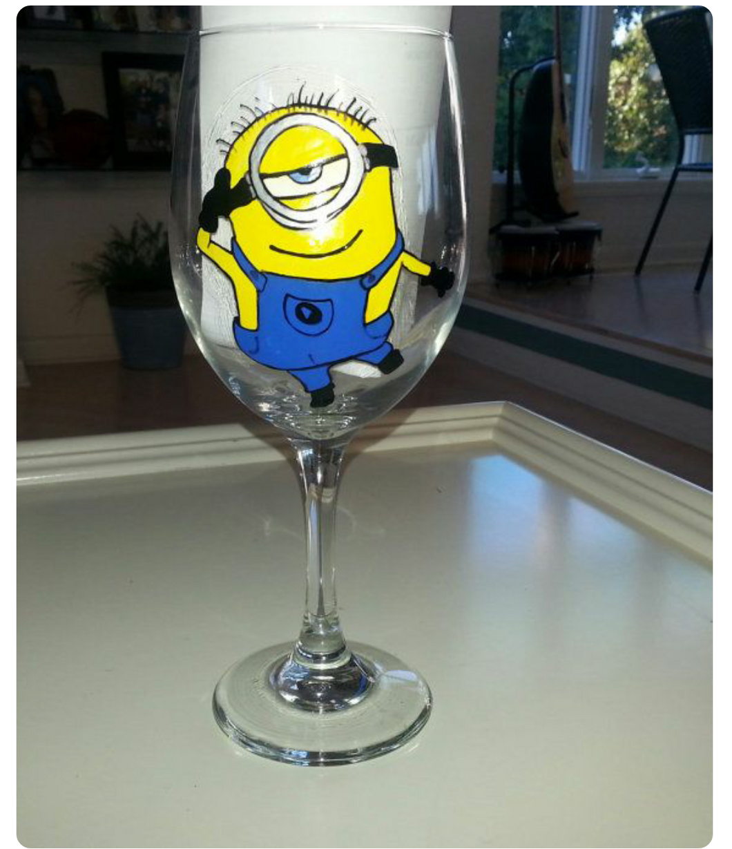 Despicable Me movie minions hand painted wine glass
