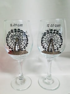 Ferris wheel custom engagement wine glass set