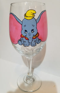 Hand painted Dumbo the Elephant Movie wine glass