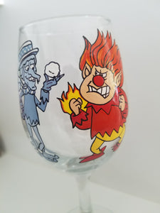 Heat Miser Snow Miser hand-painted wine glass