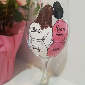 Hand painted Bride/ Bridesmaid/ Maid of Honor wine glass