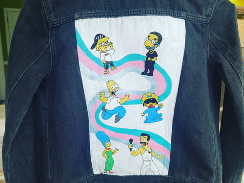 Hand painted Simpsons jean jacket-Drake, Freddie Mercury Simpsonized