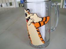 Hand painted Calvin and hobbes inspired wine glass / mug
