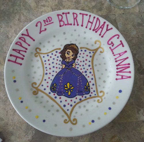 decorative personalized hand painted baby first keepsake birthday keepsake plate bowl Sophia the first disney