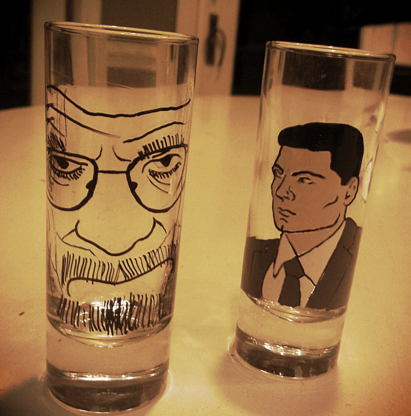 set of 2 shot glass custom hand painted wedding holiday christmas gift mad men archer