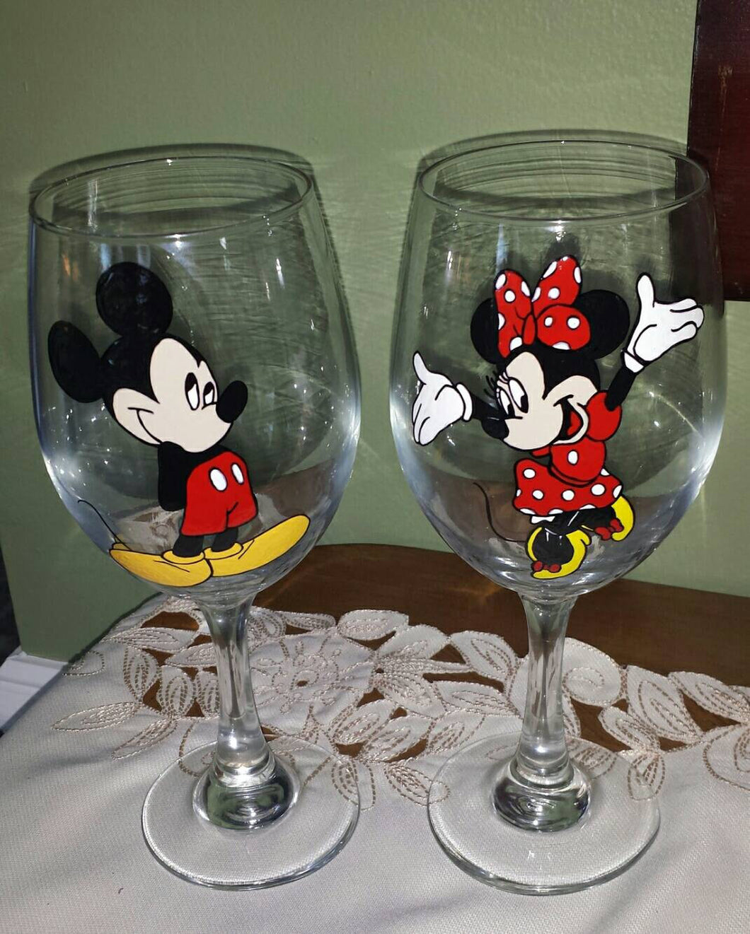 Decorative Disney inspired Mickey mouse minnie mouse hand painted wine glasses