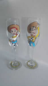 Toy story inspired jessie woody champagne flutes wedding toasting glasses set of 2