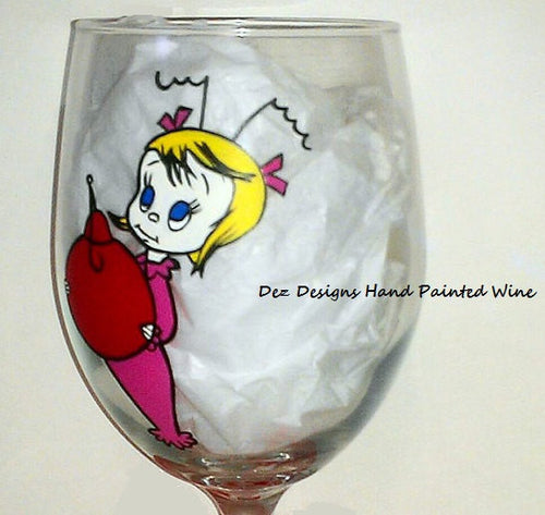 decorative hand painted custom made to order cindy lou who the grinch that stole christmas inspired glass tumbler cups wedding fathers day