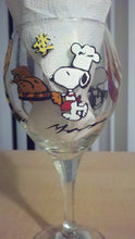 peanuts charlie brown snoopy woodstock pilgrim thanksgiving turkey hand painted wine glass