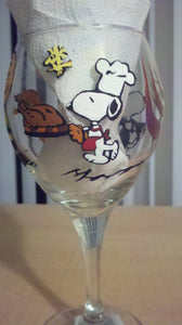 Painted Wine Glass Halloween Snoopy as Witch with Woodstock
