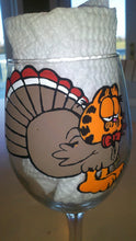 garfield odie pilgrim inspired  thanksgiving turkey hand painted wine glass
