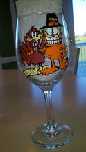 garfield odie pilgrim inspired  thanksgiving turkey hand painted wine glass