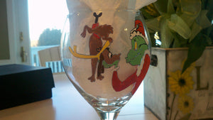 decorative hand painted glass custom made to order the grinch that stole christmas inspired personalized wedding fathers day wine  tumbler glass