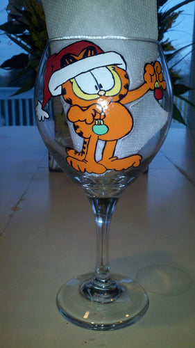 decorative hand painted custom made to order personalized garfield christmas santa wine glass mug tumbler cups