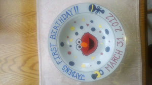 decorative personalized hand painted baby first keepsake birthday keepsake plate bowl elmo
