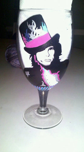 Steven Tyler Joe Perry Aerosmith hand painted glass cups wine glass