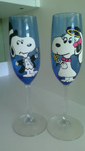 custom set of 2 peanuts gang custom snoopy bride groom wedding toasting glasses charlie brown Schroeder lucy woodstock hand painted wine