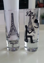 set of 2 shot glass custom hand painted weddings valentines day engagement gift Paris engagement proposal