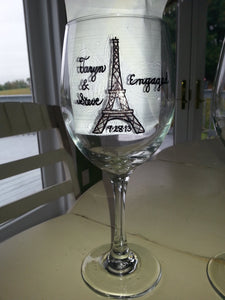 WINE glass custom hand painted Paris wedding engagement proposal gift