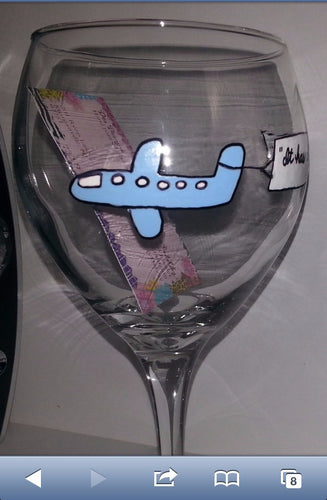 WINE glass plane engagement announcement banner custom hand painted weddings valentines day engagement gift
