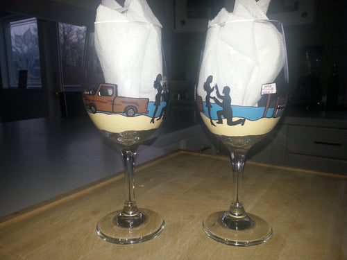WINE glass custom hand painted weddings valentines day engagement gift