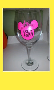 custom set of 5 custom mickey mouse minnie mouse head disney princess half marathon bride groom wedding toasting glasses hand painted wine