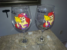 custom hand painted wine glasses ariel disney little mermaid inspired bride groom wedding toasting glasses