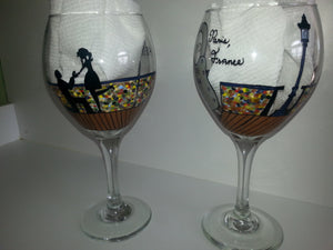 WINE glass custom hand painted weddings proposal Paris lock bridge engagement gift