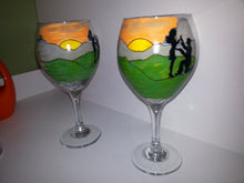 WINE glass custom hand painted beach weddings valentines day engagement gift sunset mountainside proposal