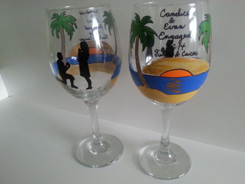 WINE glass custom hand painted sunset Engagement proposal Valentine's day wedding