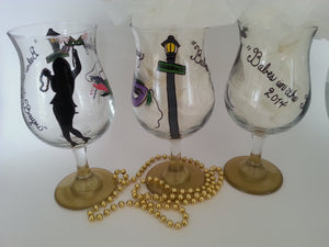 Mardi gras wine glass hand painted mask girls in bayou new orleans