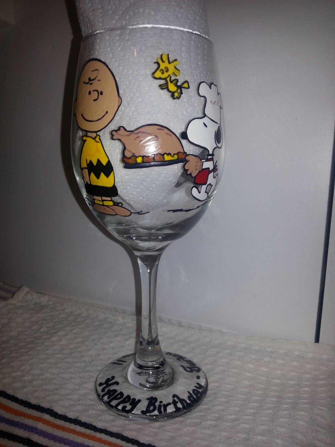 Painted Thanksgiving Wine Glass