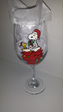 hand painted snoopy woodstock peanuts inspired christmas wine glass