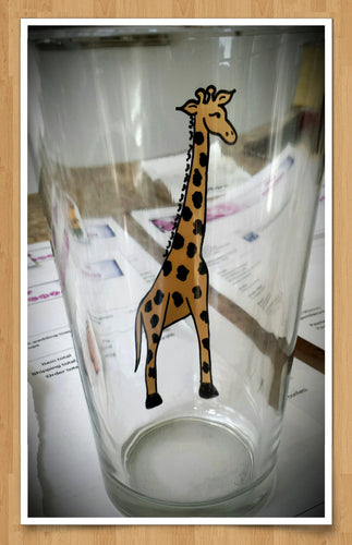 yellow red giraffe hand painted glass