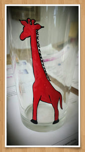 yellow red giraffe hand painted glass
