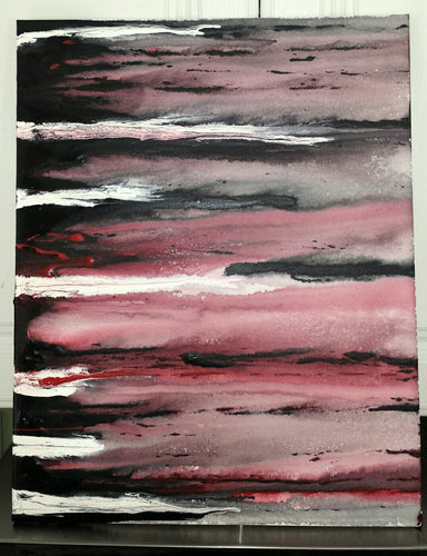 Custom hand painted acrylic art canvas 16x20 abstract painting dark waves black white red