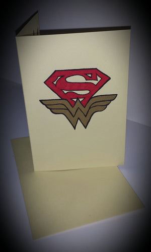 Custom handmade superman wonder woman greeting card wedding thank you