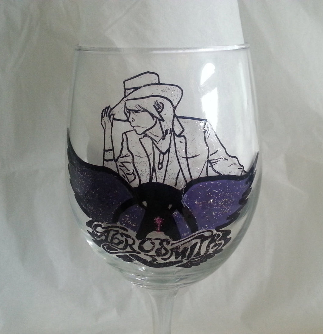 Steven Tyler Joe Perry Aerosmith hand painted glass cups wine glass Christmas gift