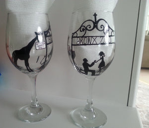 WINE glass custom hand painted weddings proposal bronx zoo theme valentines day engagement gift