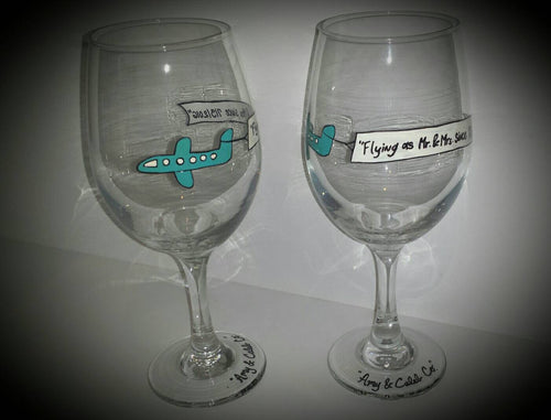 WINE glass custom hand painted weddings proposal valentines day plane banner announcement engagement gift