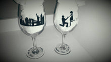 Hand painted,wedding, wine glass, proposal, engagement, set of 2, new york city, skyline, personalized, custom wedding theme,