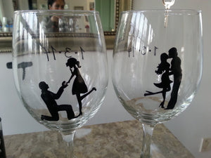 set of 2 hand painted Proposal Engagement Wine glasses